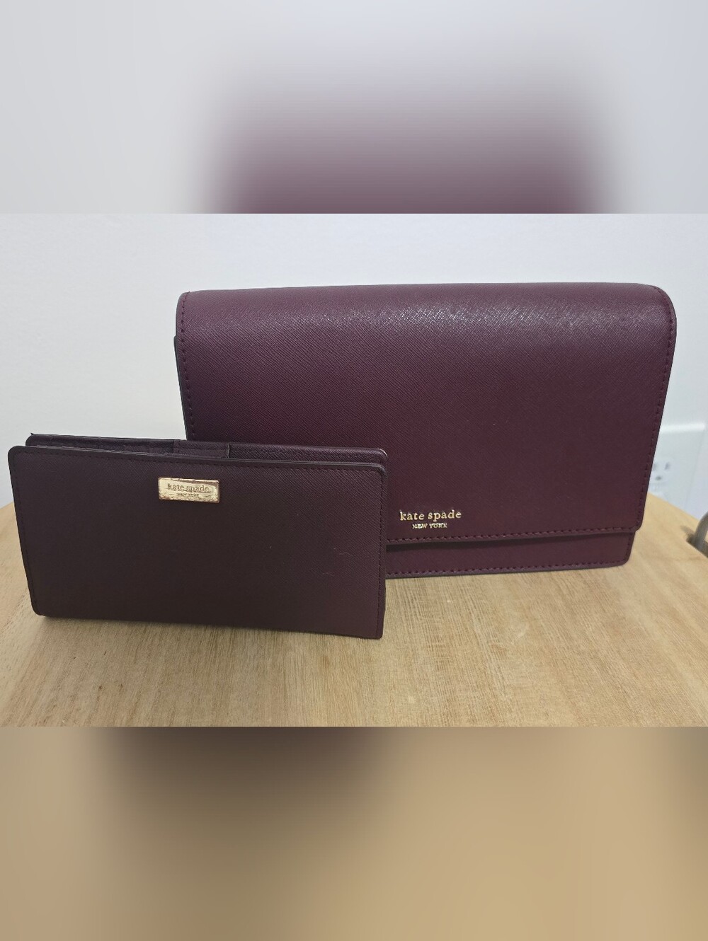 Kate Spade New York Plum Saffiano Cross Body and Wallet Set